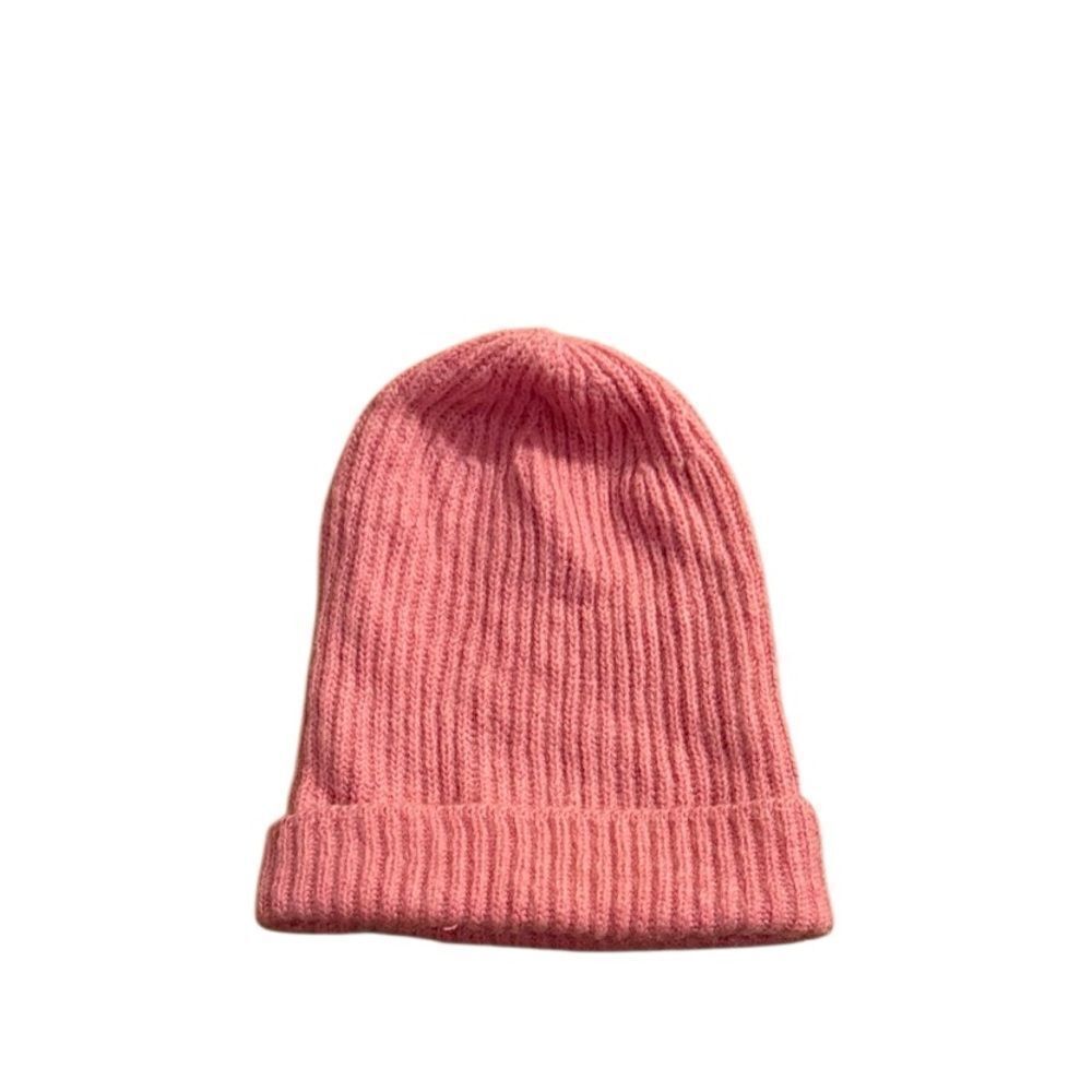 H&M Ribbed Knit Pink Beanie Wool and Mohair Blend One Size